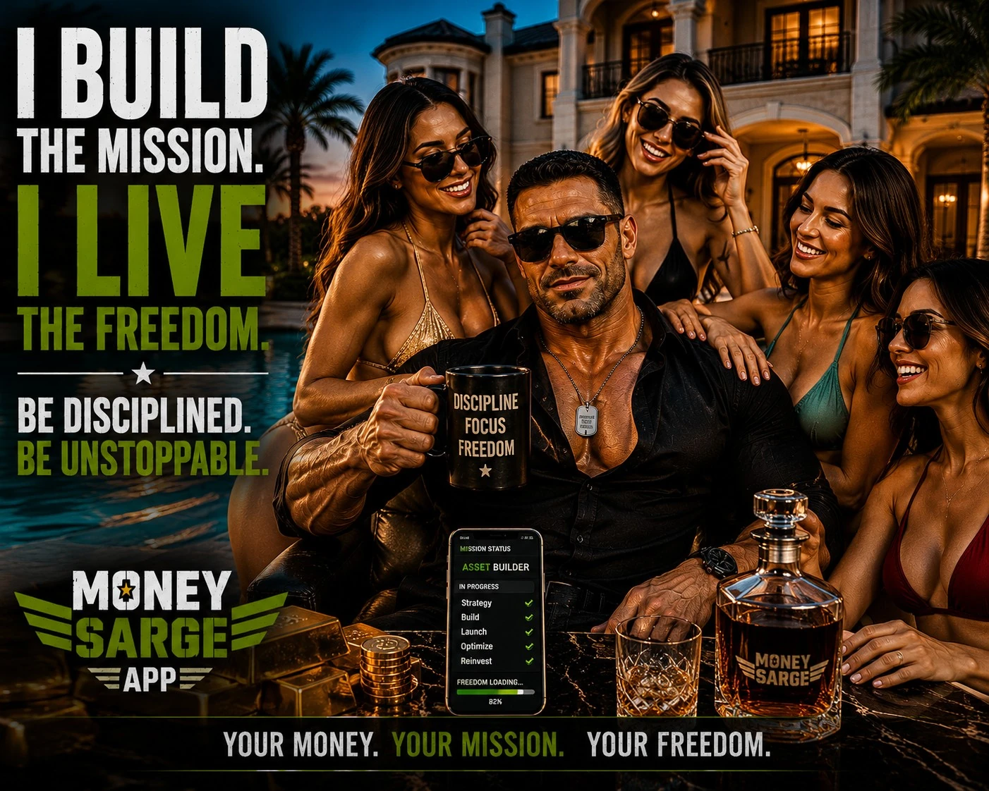Money Sarge poster: I build the mission, I live the freedom